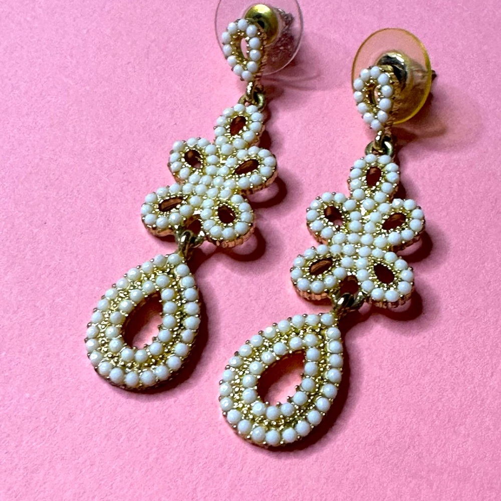 Cream and gold drop earrings